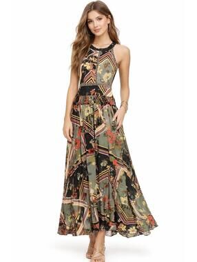 Abel the Label ATL Maxi Scarf Dress Size XS, Patchwork Floral Boho Print Halter